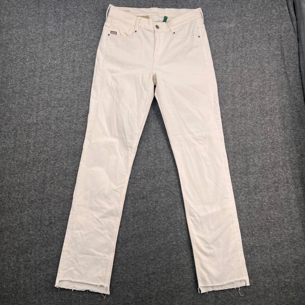 G-Star Raw Noxer Straight Jeans Mens Off White Ecru Frayed Hem Pants 6-Pocket - Picture 2 of 15